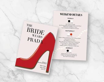 Die Braut trägt Prada Bachelorette Reiseplan Einladung, 5 x 7, Canva bearbeitbare, druckbare Vorlage