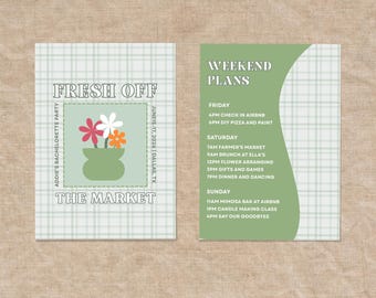 Frisch vom Markt Bachelorette Reiseplan Einladung, 13 x 18, Canva bearbeitbare, druckbare Vorlage