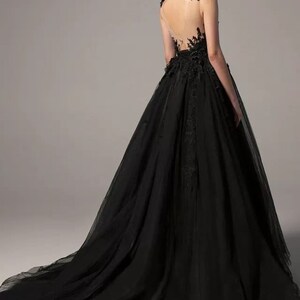 3D Floral Black Bridal Dress, Black Bridal Evening Dress, Tulle Prom ...