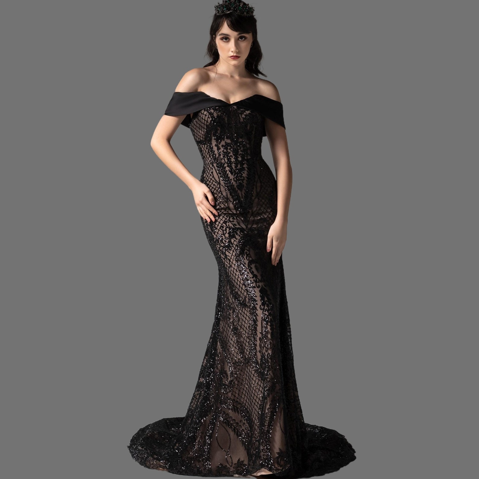 Black Satin Bridal Dress With Detachable Skirt off Shoulder - Etsy