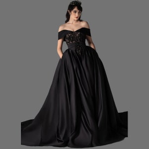 Black Satin Bridal Dress With Detachable Skirt, off Shoulder Mermaid ...