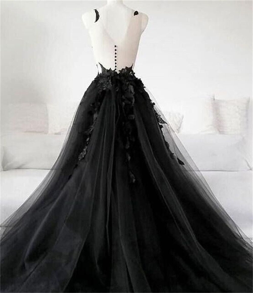 3D Floral Black Bridal Dress Black Bridal Evening Dress - Etsy UK