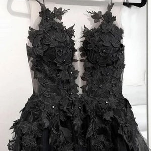 3D Floral Black Bridal Dress, Black Bridal Evening Dress, Tulle Prom Dress, Black Wedding Dress, Gothic Ballgown, Graduation Dress Plus Size image 4