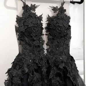 3D Floral Black Bridal Dress, Black Bridal Evening Dress, Tulle Prom ...