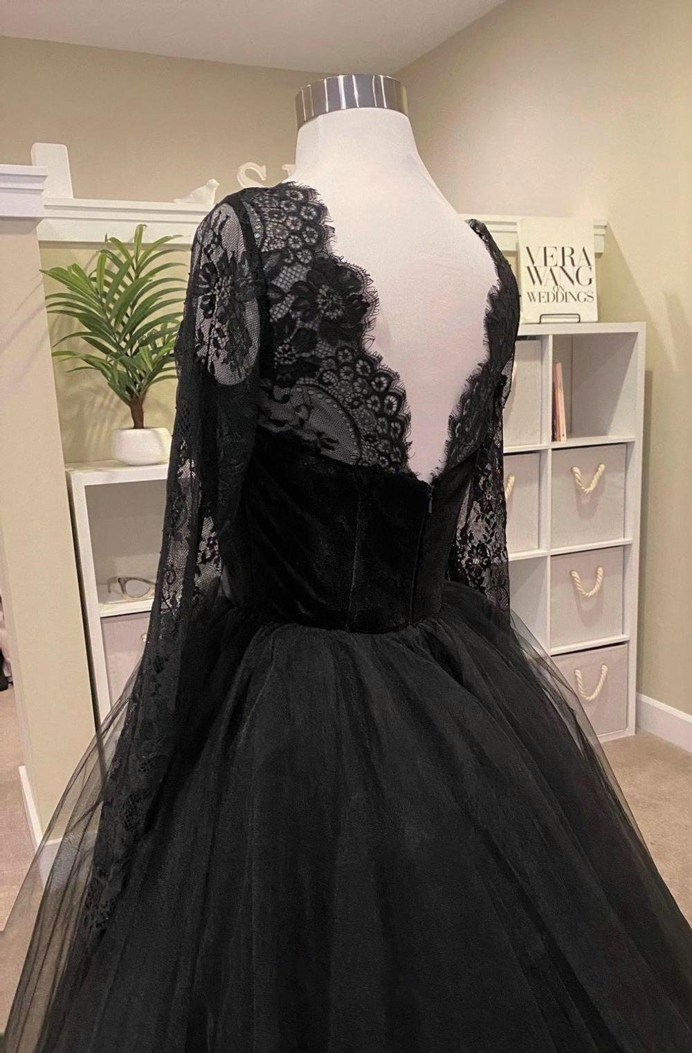 Black Bridal Dress With Velvet Top, Fluffy Tulle Skirt With
