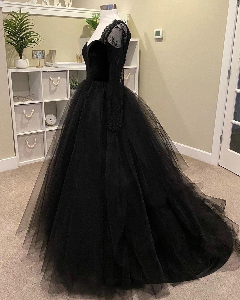 Black Bridal Dress With Velvet Top Fluffy Tulle Skirt With - Etsy