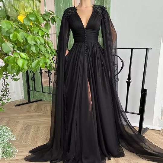 Black Sleeves Floor Cheap Long Red Prom Dresses 2021 - Bridelily