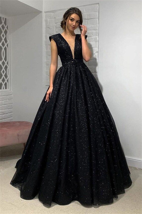 Backless Black Sparkly Bridal Dress , Tulle Prom Dress, Black Wedding Reception  Dress, Gothic Ballgown, Homecoming Dress, Graduation Dress - Etsy Canada
