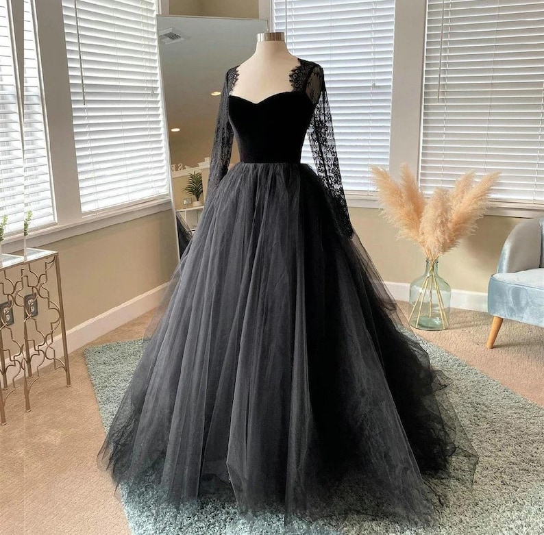 Black Bridal Dress With Velvet Top Fluffy Tulle Skirt With - Etsy