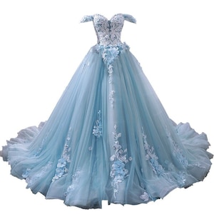 Sky Blue Embroidered Ball Gown, Blue Quinceanera Dress, Royal Ball Gown, Flower Girl Dress, Ballgown for Plus sized, Royal Gala Event Dress