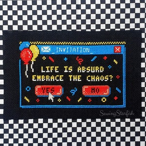 Life is Absurd - Cross Stitch Pattern Keeper PDF Printable Digital Chart Clowncore Primary Colours Beginner Computer