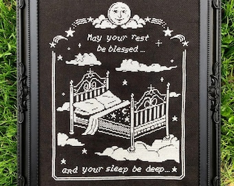 Rest Be Blessed Flying Bed (Glow in the Dark) - Cross Stitch Pattern Keeper PDF Printable Digital Chart Celestial Dream