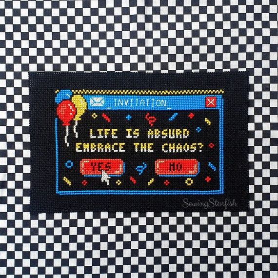 Life is Absurd - Cross Stitch Pattern Keeper PDF Printable Digital Chart Clowncore Primary Colours Beginner Computer