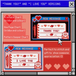 Ich liebe dich und danke Notizblock Computer E-Mail-Nachricht Kreuzstichmuster keeper PDF druckbare digitale Diagramm Bild 3