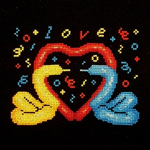 Ballon Swan Sweethearts - Kreuzstich Stickmuster, PDF Printable Digitale Anleitung, Clowncore, Grundfarben, Anfänger
