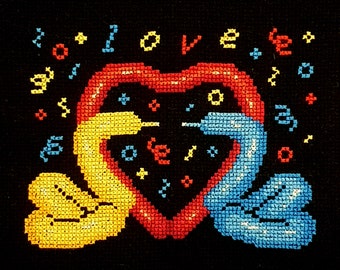 Balloon Swan Sweethearts - Cross Stitch Pattern Keeper PDF Printable Digital Chart Clowncore Primary Colours Beginner