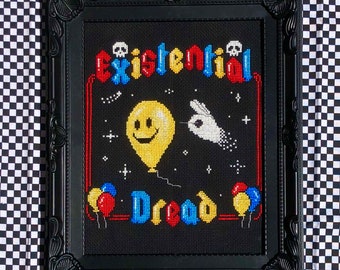 Existential Dread Balloon - (Bookmark Included) Cross Stitch Pattern Keeper PDF Printable Digital Chart Cosmic Clowncore Primary Colours