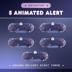 Animated Stream Alert for Twitch, Kick, Youtube/Sakura Delight/Aesthetic Twitch Overlay/Japan/Kawai Dark Calm Color/Cozy/Vtuber Overlay
