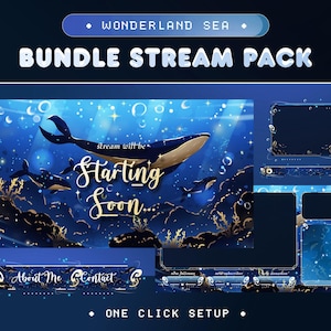 Pacote de sobreposição animada do mar das maravilhas para Twitch, Kick, YouTube/Vtuber Stream Bundle/Cute Aquatic Deep Sea/Blue Background/Water Sea