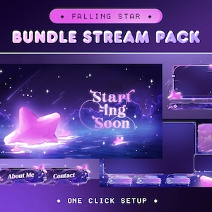 Animated Falling Star Stream Pack for Twitch, Kick, Youtube/Purple Overlay/Fantasy Twitch/Overlay Set/Stream Graphics/Sea and Cloud/Cozy