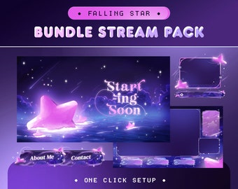 Animated Falling Star Stream Pack for Twitch, Kick, Youtube/Purple Overlay/Fantasy Twitch/Overlay Set/Stream Graphics/Sea and Cloud/Cozy