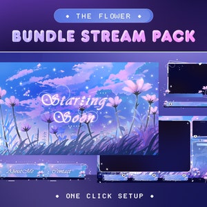 Aesthetic Flower Animated Stream Pack for Twitch, Kick, Youtube/Blue Overlay/Cute Twitch/Overlay Set/Stream Graphics/Cherry Blossom/Cozy
