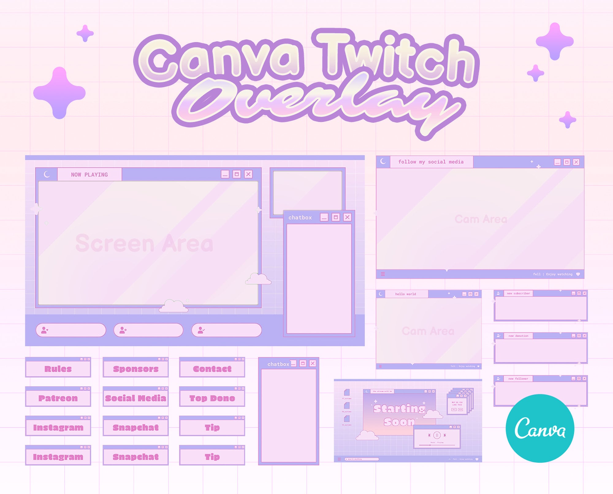 Canva Twitch Overlay Template Cute Aesthetic Window Overlay - Etsy Australia