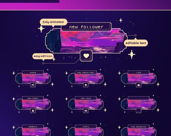 Retro Arcade Alert Pack | Lunar Blossom | Animated Stream | OBS Streamlabs