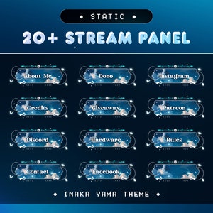 Panel Static Stream Pack for Twitch, Kick and Youtube/Inaka Yama Aesthetic Theme/Overlay Set/Mountain, Clouds, Butterfly/Blue and White/Cozy