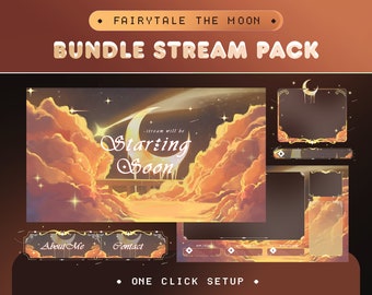 Animated Aesthetic Stream Pack for Twitch, Kick, Youtube/Fairytale The Moon Theme/Galaxy OverlaySet/Alert/Gold Color/Cozy/Vtuber Overlay