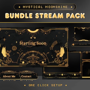 Mystisch Animierter Stream Pack für Twitch, Kick, Youtube/Celestial Theme/Overlay Set/Alert/Panels/Dark Calm Color/Galaxy/Mondschein/Vtuber