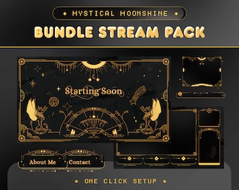 Animated Twitch Overlay | Black Gold Celestial VTuber Pack | Twitch Kick YouTube | Panels Alerts Stingers | OBS Streamlabs