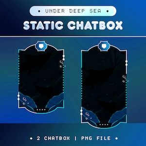 K&ouml;nnte beinhalten: Zwei blaue und wei&szlig;e Chatbox-Rahmen mit einem dunkelblauen Hintergrund und wei&szlig;en Blasen. Der Text "STATIC CHATBOX" befindet sich oben im Bild. Der Text "2 CHATBOX | PNG FILE" befindet sich unten im Bild.