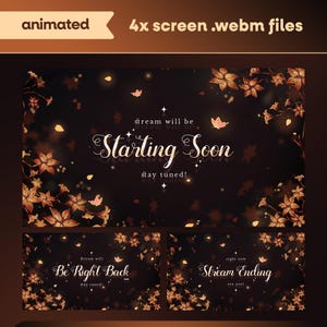 Pantallas de transmisión animadas de otoño con flores doradas: acogedor tema floral marrón y dorado para TikTok, Twitch y OBS/Streamlabs