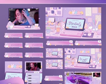 Superposition de flux animée violet pastel cosy : Bouffée de lapin kawaii pour Twitch, OBS/Streamlabs
