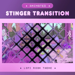 Stinger Transition Lofi Gaming Room for Twitch, Kick, Youtube/Daylight Vibes/Alert/Panel/Overlay set/Purple Colour and Pink