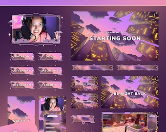Animated Night City Stream Overlay Pack | Cyberpunk VTuber Alerts, Panels (Digital Download)