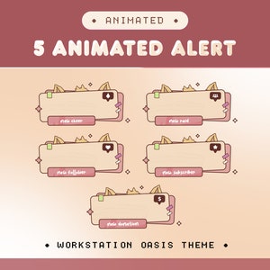 Animated Stream Alert Lofi Cozy for Twitch, Kick, Youtube/Workstation Overlay/Cute Twitch Overlay/Lofi Aesthetic/Kawai Cat/Pink Color/Panels