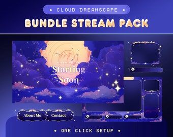 Animated Cloud Dreamscape Stream Pack for Twitch, Kick, Youtube/Fantasi Theme/Overlay Set/Alert/Glow Dark Calm Color/Cozy/Vtuber Overlay