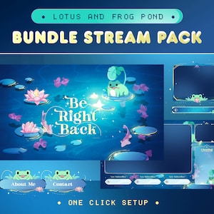 Dark Lotus Animated Stream Pack for Twitch, Kick, Youtube/Fantasy Frog Pond Theme/Accesories Koi Fish, Lotus Overlay Set/Blue and Pink/Magic