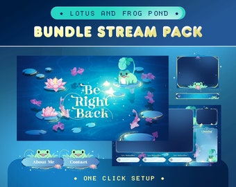 Lotus Frosch Teich Animiertes Twitch Overlay | Fantasy VTuber Alarme, Szenen (OBS/Streamlabs)