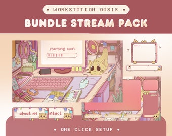 Lofi Cozy Animated Stream Pack for Twitch, Kick, Youtube/Workstation Overlay/Cute Twitch Overlay/Lofi Aesthetic/Kawai Cat/Pink Color/Alert