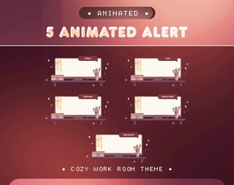 Animated Alert Work Room for Twitch, Kick, Youtube/Cozy Theme/Overlay Set/Stationery, Flower Vase, Computer Accessories/Orange Color/Vtuber