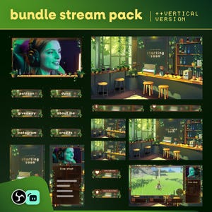Animiertes Grünes Botanisches Wasserlauf Paket: Cozy Nature Café für Twitch und OBS/Streamlabs