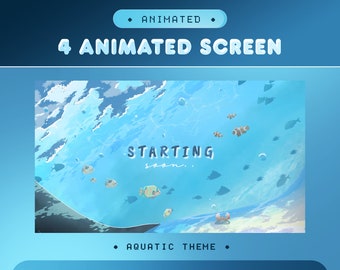 Screen Animated Aquatic for Twitch, Kick, Youtube/Sea Ocean Theme/Alert/Panel/Transition/Nemo Fish, Crab Sunshine Overlay Set/Blue and White