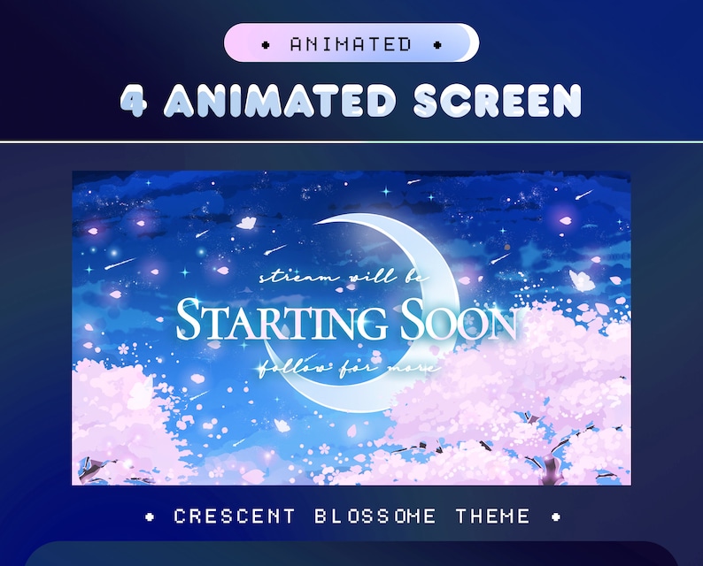 Crescent Blossome Animated Screen Pack for Twitch, Kick, Youtube/sakura ...