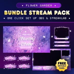 Flower Garden Animated Stream Overlay Package for Twitch/Aesthetic Purple Animated Background/Ilustration Butterfly in Castle Stream Package
