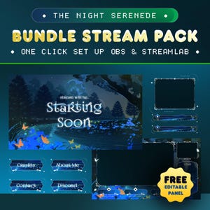 The Night Serenade Animated Stream Overlay Package for Twitch/Park Near the River Twitch Overlay/Cute Butterfly Stream/Beautiful Ilustration