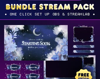 Deep Cloud Flower Animated Stream Overlay Package for Twitch/Dreamy Night Animated Background/Sky Vibes Twitch Overlay/Aesthetic Blue Flower
