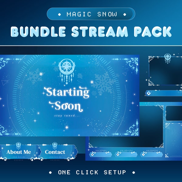 Light Snow Animated Stream Package for Twitch, Kick and Youtube/Fantasy Theme/Magic Snow Overlay Set/Alert/Panels/Crystals Blue White Colour